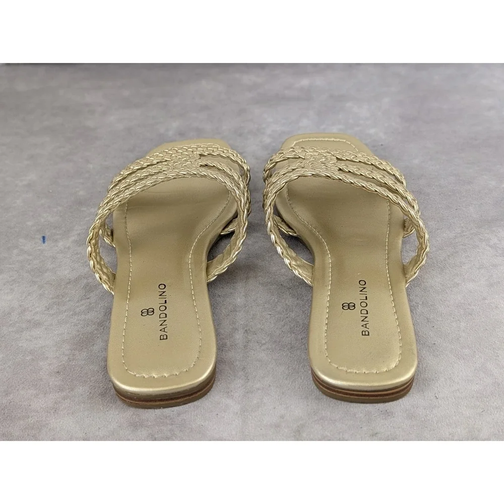 Bandolino Women Gold Braided Multi Strap Square Toe Flat Slide Sandals Size 7.5M